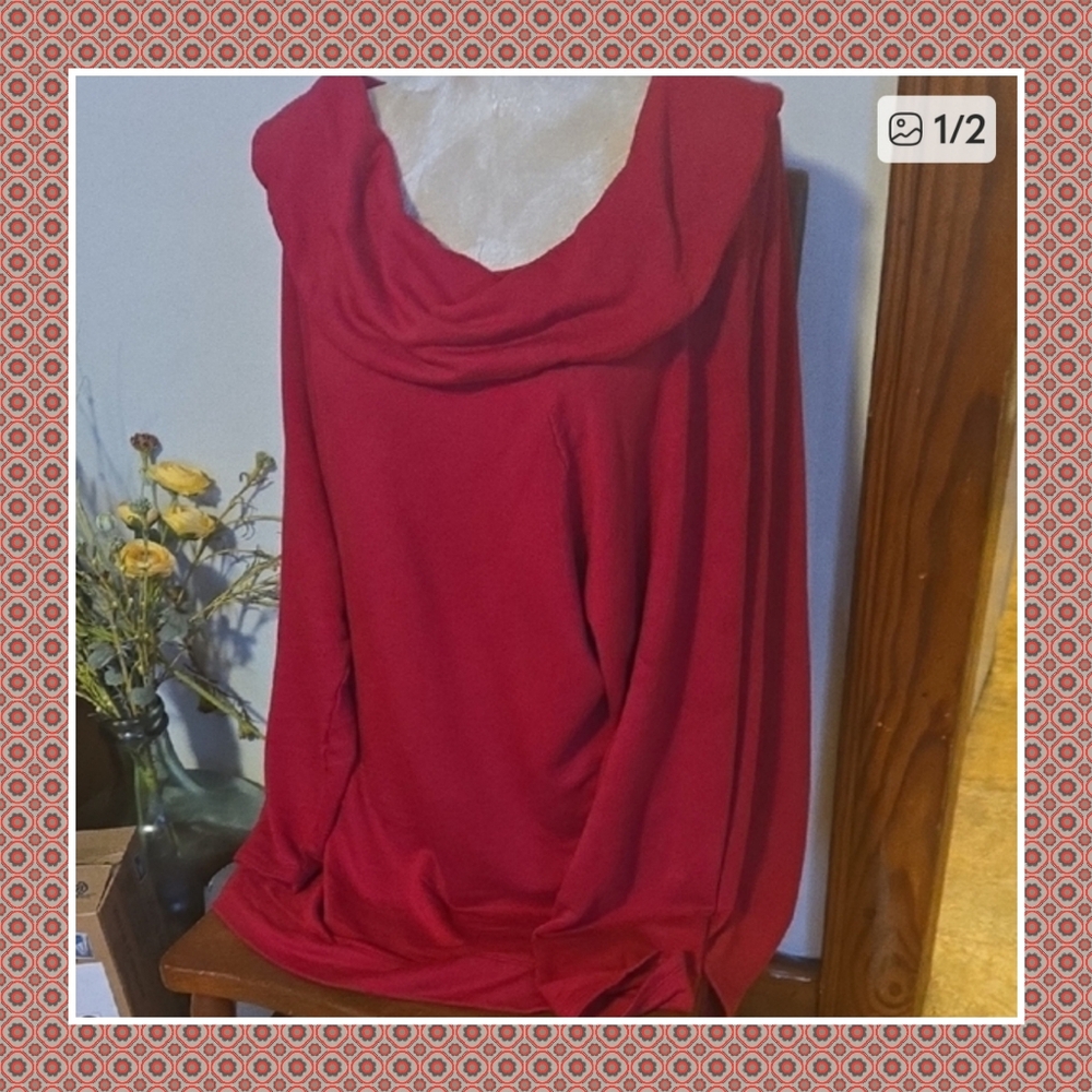 Chico's Red Cowl Neck Top Size 16